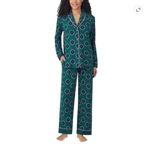Room Service Womens Green Pink Geometric Medallion Pajama Set Size Large